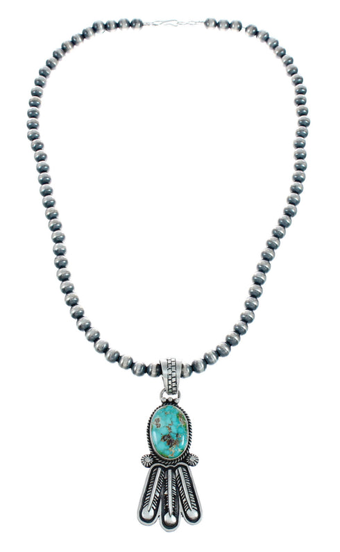 Navajo Turquoise Sterling Silver Old Pawn Bead Necklace NX11486